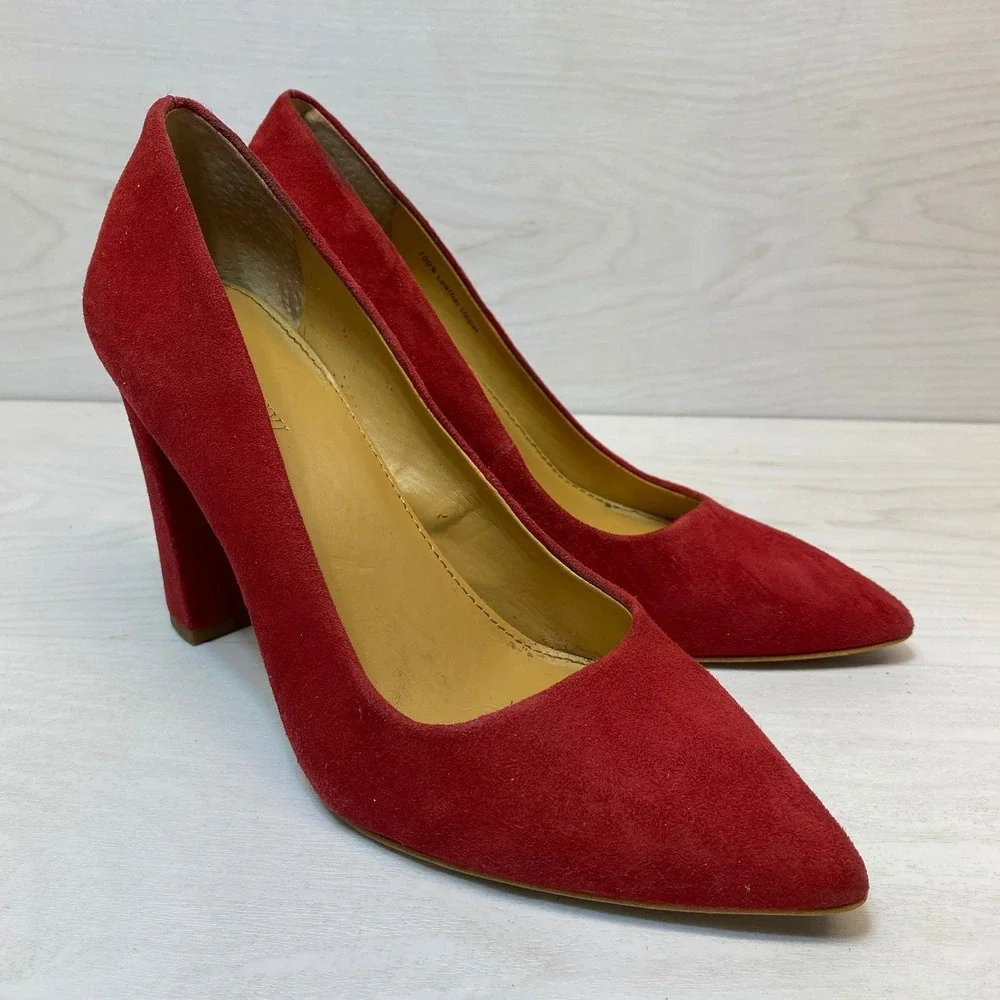 J.Crew Womens 8 Pumps Block Heel Pointed Toe Suede Leather Classic Career Shoe